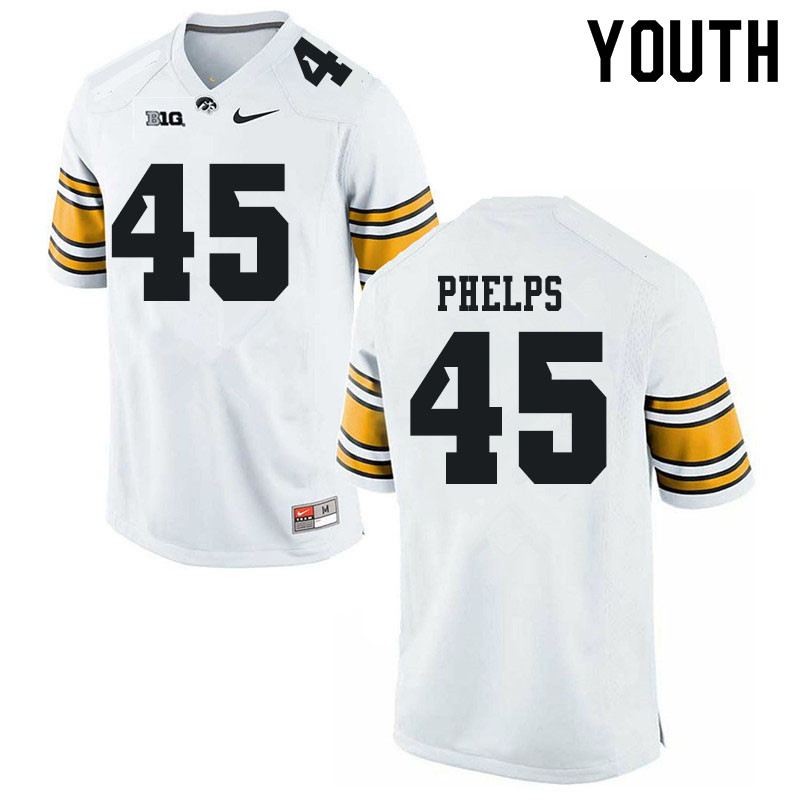 Youth #45 Nick Phelps Iowa Hawkeyes College Football Jerseys Sale-White - Click Image to Close